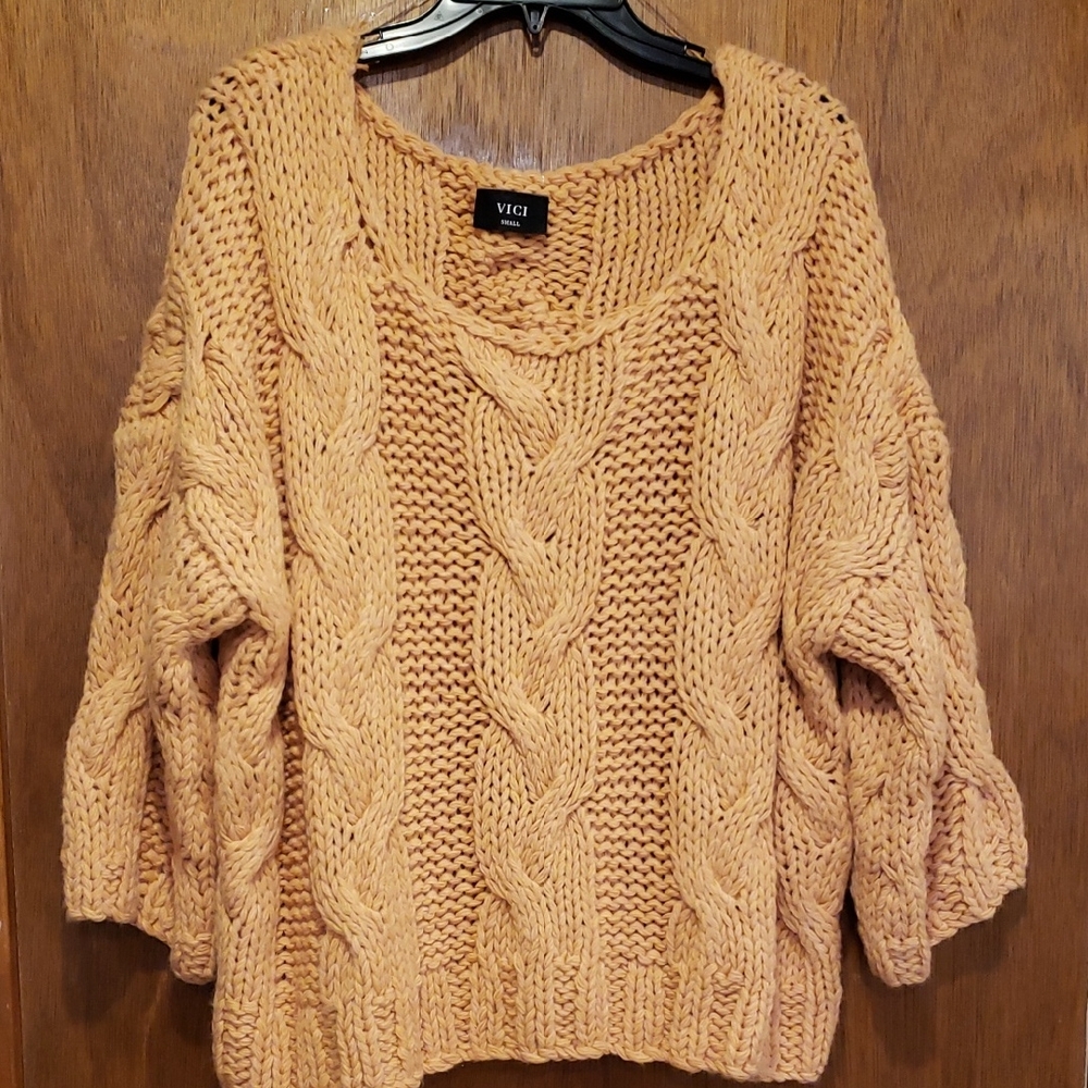 Vici Women's Chunky Knit Semi Cropped Sweater - Apricot